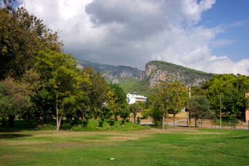 Fototapeta na wymiar Mountain landscape in the Turkish town of Beldebi.