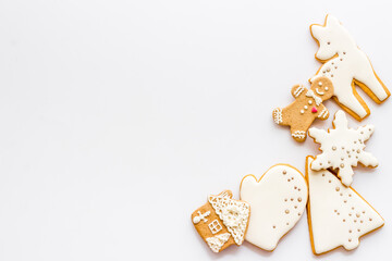 Christmas winter dessert - icing gingerbread cookies, top view