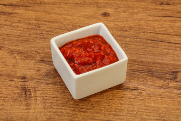 Tomato spicy sauce in the bowl