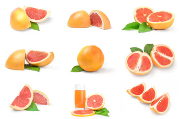 Set of grapefruit close-up on white