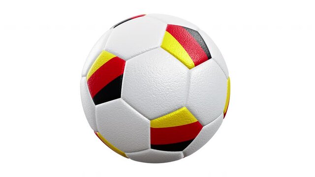 Realistic 360-degree seamless looping roll of the Federal Republic of Germany textured soccer ball rendered in UHD, alpha matte is included