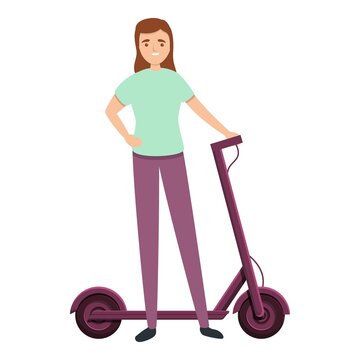 Student girl ride electric scooter icon. Cartoon of student girl ride electric scooter vector icon for web design isolated on white background