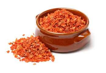 Carrot dried chip on white background