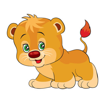cute little lion character, cartoon illustration, isolated object on white background, vector,