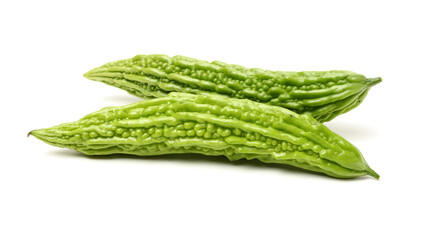 two bitter gourd on white background.