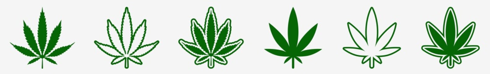 Cannabis Leaf Icon Set Green | Cannabis Leaves Vector Illustration Logo | Cannabis Leaf Icons Isolated Collection
