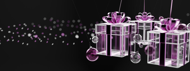 View of a Christmas background with christmas gift and decoration - 3d rendering