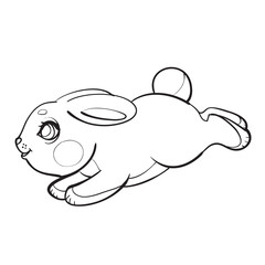 sketch of a cute character of a hare jumping somewhere, coloring book, cartoon illustration, isolated object on a white background, vector,
