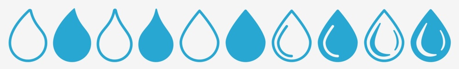 Drop Icon Set Blue | Water Drops Vector Illustration Logo | Water Drop Icons Isolated Collection