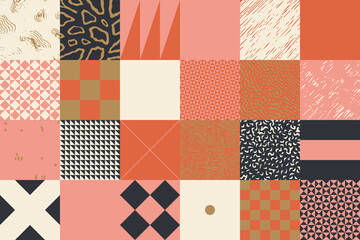 Geometric Distress Design of Abstract Brutalist Pattern Artwork with Various Geometric Shapes
