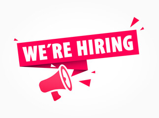 We're Hiring Announcement Megaphone Label