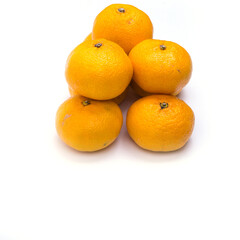 Tangerines on a white background, isolated, copy space, top view, close-up