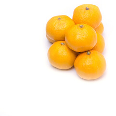 Tangerines on a white background, isolated, copy space, top view, close-up