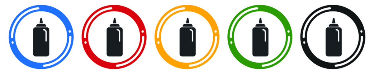 Ketchup flat icon set. flat design vector illustration in 5 colors options for web design.