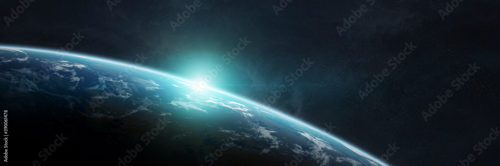 Leinwandbilder Panoramic planet Earth background. Panorama of space view of the globe 3D rendering elements of this image furnished by NASA