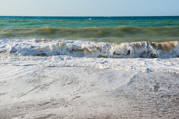 Beach in Sicily Italy. Mediterranean sea coast. Waves