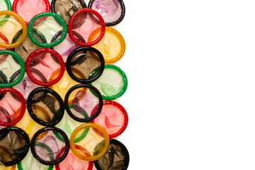 Colorful condoms background.