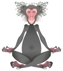 Image of a monkey sitting in a lotus position. Stylized image of a Japanese macaque. Vector graphics