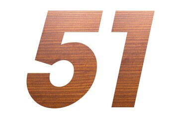 Number 51 with brown wooden texture on white background.
