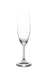 Empty champagne glass isolated on white background