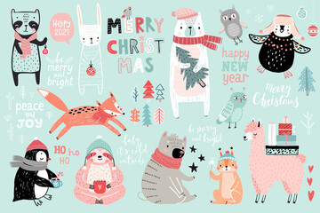 Christmas set, hand drawn style - calligraphy