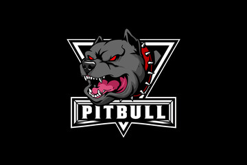 Aggressive Pitbull Dog Cartoon Character vector logo badge template