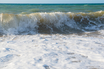 Beach in Sicily Italy. Mediterranean sea coast. Waves