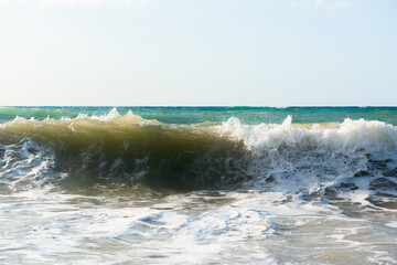 Beach in Sicily Italy. Mediterranean sea coast. Waves