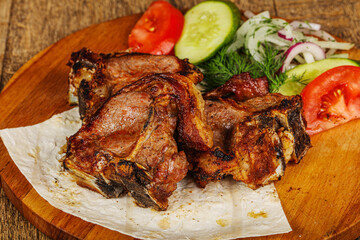 Grilled lamb barbeque served vegetables