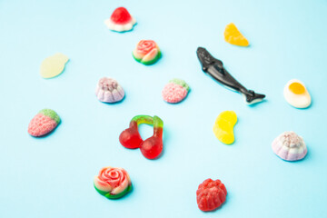 candy, sugar on blue background
