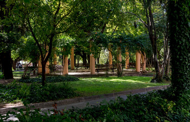 The famous park of the city of Edessa (Greece, Central Macedonia) on a sunny summer day