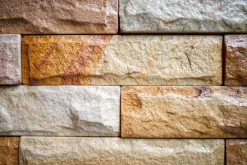 Closeup of colorful polished bricks wall