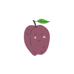 Cute plum fruit. Vector isolated in hand drawn fruit