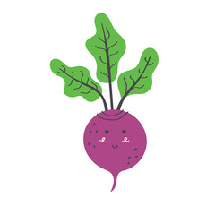 Cute purple beet. Vector isolated in hand drawn vegetable