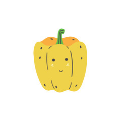 Cute yellow pepper. Vector isolated in hand drawn vegetable