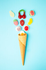 candy, sugar on blue background