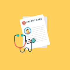 
A clipboard with document and magnifier showing medical record
