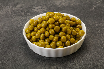 Marinated green pea in the bowl