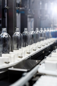 bottle production line - plastic industry - industrial background