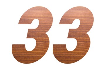 Number 33 with brown wooden texture on white background.