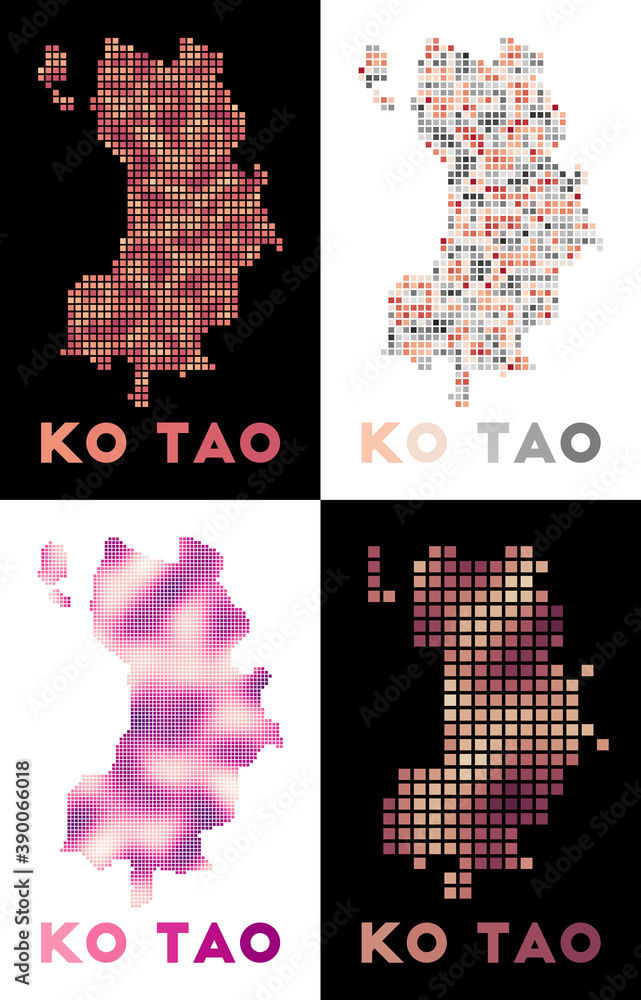 Poster ko tao map. collection of maps of ko tao in dotted style. borders of the island filled with rectangl