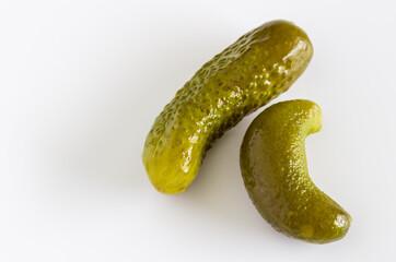 Pickles on white background with copy space