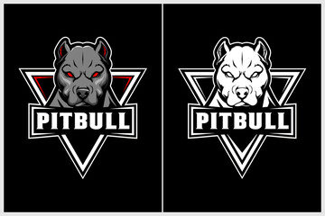 Angry Pitbull Dog head Cartoon Character vector logo badge