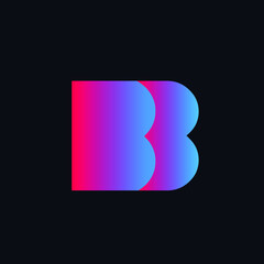 BB monogram logo.Geometric style typographic icon.Lettering sign.Neon color alphabet initials isolated on dark background.Abstract overlapping letter b.Shiny modern design,corporate characters shape.