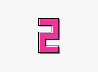 2 font number made of black frame outline shadow of font pink color. Vector illustration for logo, design element, poster etc.