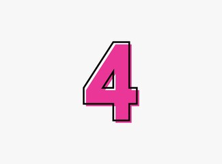 4 font number made of black frame outline shadow of font pink color. Vector illustration for logo, design element, poster etc.