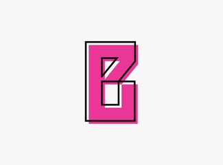 B font letter made of black frame outline shadow of font pink color. Vector illustration for logo, design element, poster etc.