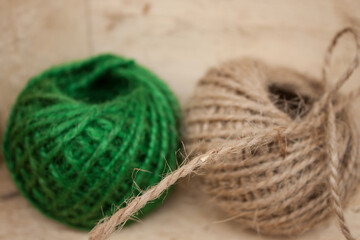 Skein of linen string, cord isolated. Coil of twine. Jute rope. Hemp thread. Rope isolated