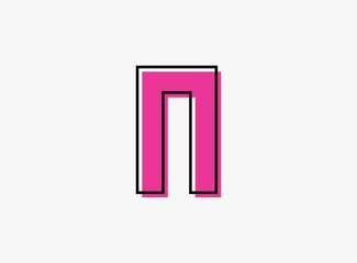 N font letter made of black frame outline shadow of font pink color. Vector illustration for logo, design element, poster etc.