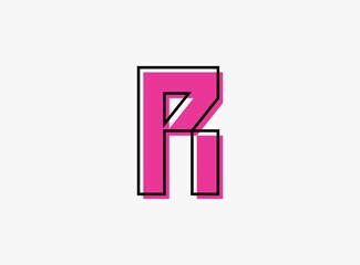 R font letter made of black frame outline shadow of font pink color. Vector illustration for logo, design element, poster etc.